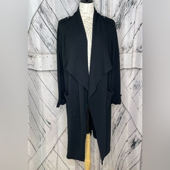 BB Dakota Long Black Coat Open Front Knit M - Picture 1 of 8